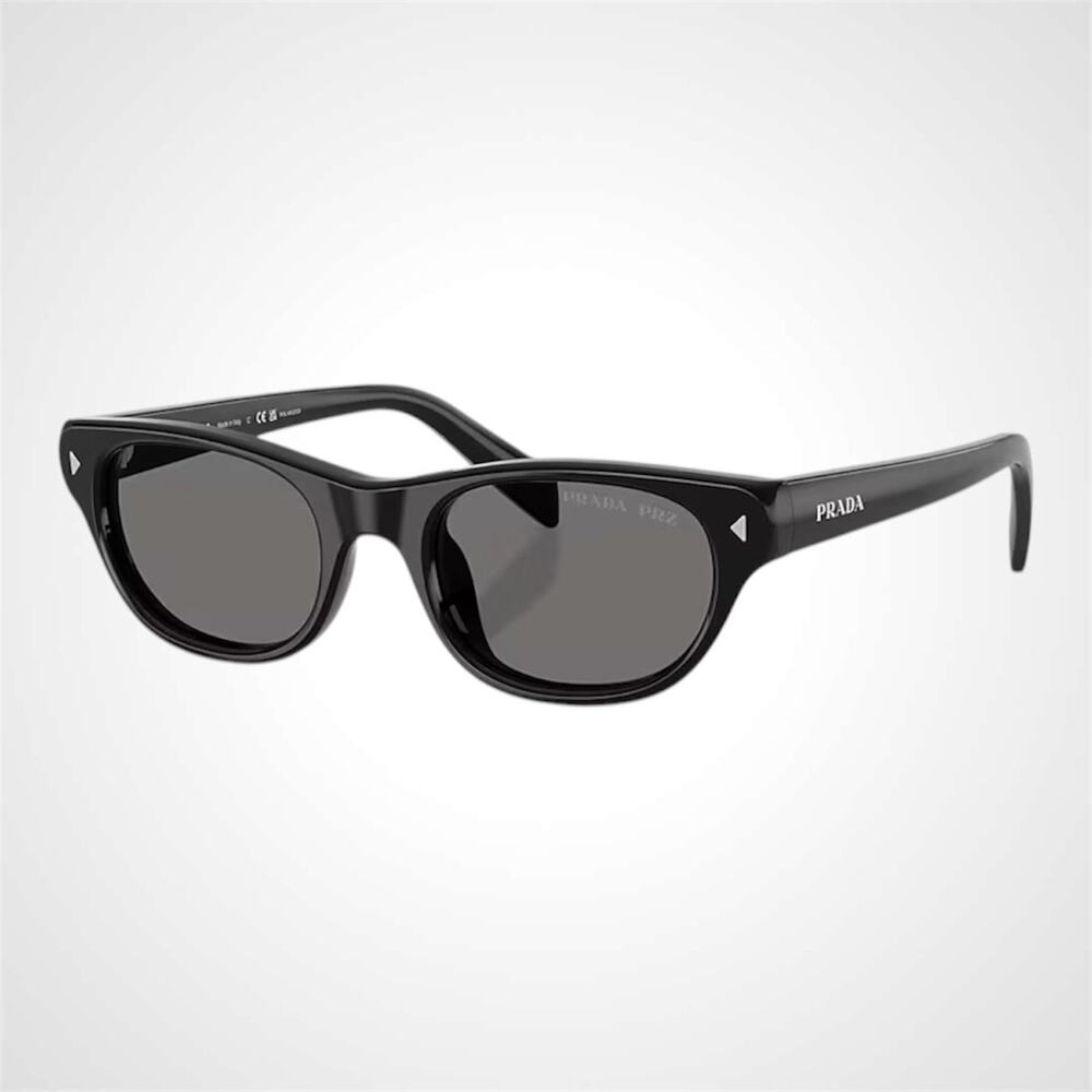 New PRADA Sunglasses Black Polarized Logo Cat Eye Square Grey Lens 50-20-145mm